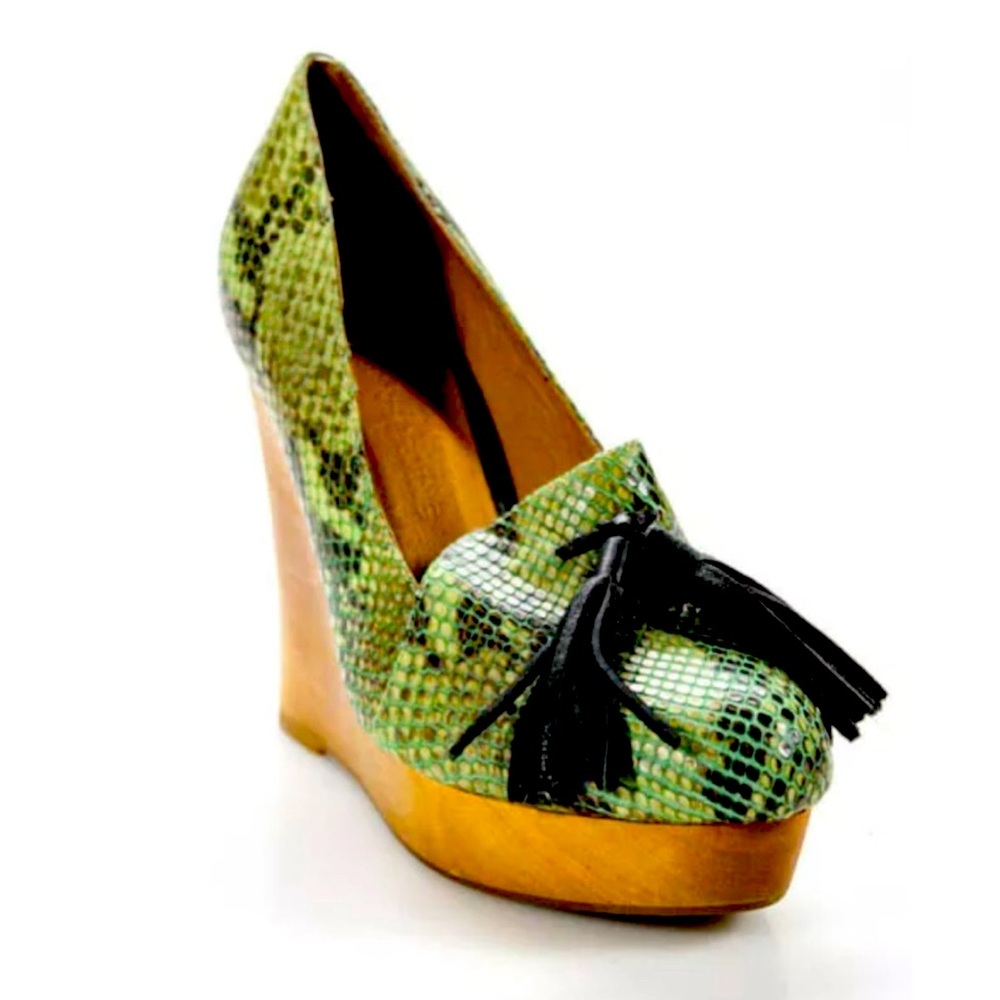 Madison Harding Roscoe Loafer Wedge Green Snake Size 7
